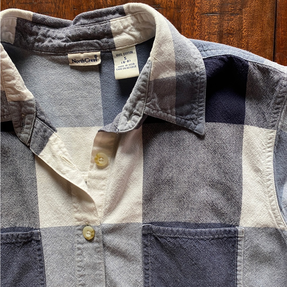 NorthCrest Retro Navy Checkered Button-up - Small - Picture 4 of 6